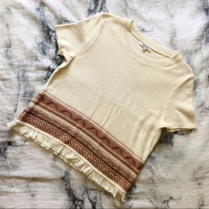 Madewell Cream Knitted Top With Orange Detailing